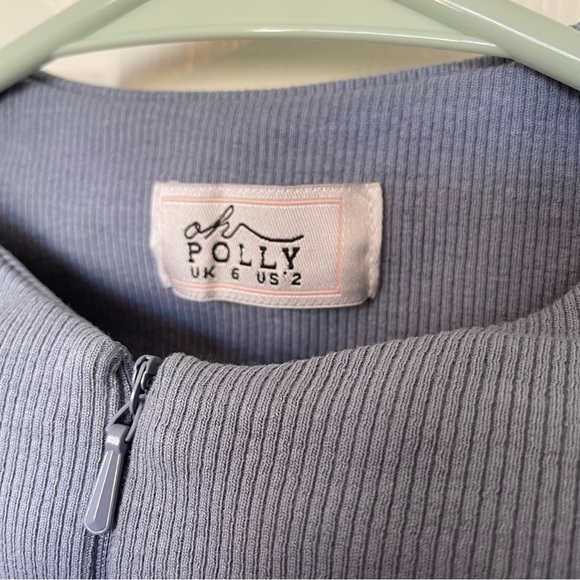 Oh Polly Blue High Neck Front Zipper Ribbed Long Sleeve Sweater Dress Size 2 - Picture 3 of 5